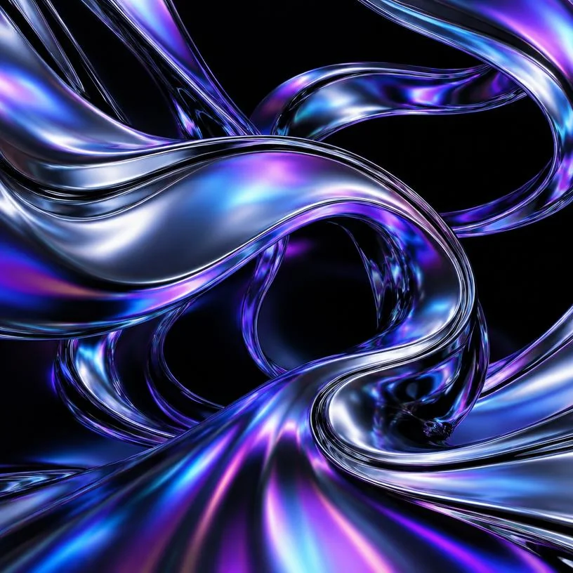 Iridescent liquid metal ribbons in motion.